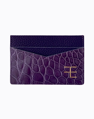 purple  exotic crocodile print leather willy card holder wallet with gold FE logo fckin expensiv