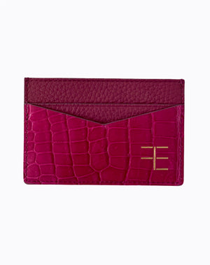 hot pink bright pink  exotic crocodile print leather willy card holder wallet with gold FE logo fckin expensiv