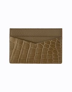 tan nude beige exotic crocodile print leather willy card holder wallet with gold FE logo fckin expensiv