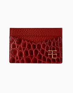 red  exotic crocodile print leather willy card holder wallet with gold FE logo fckin expensiv