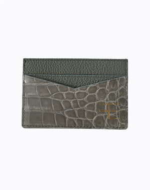 silver grey exotic crocodile print leather willy card holder wallet with gold FE logo fckin expensiv
