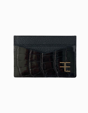 black exotic crocodile print leather willy card holder wallet with gold FE logo fckin expensiv