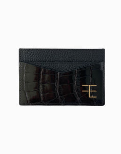 black exotic crocodile print leather willy card holder wallet with gold FE logo fckin expensiv